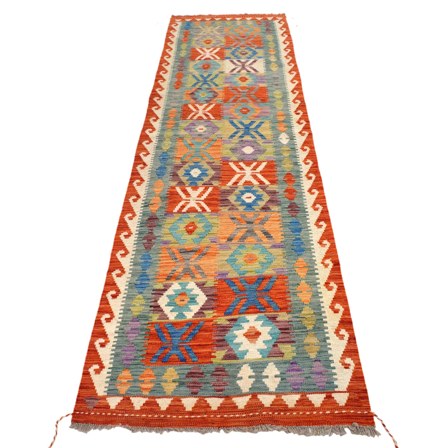 Handmade Multi Kilim Geometric 10' Runner