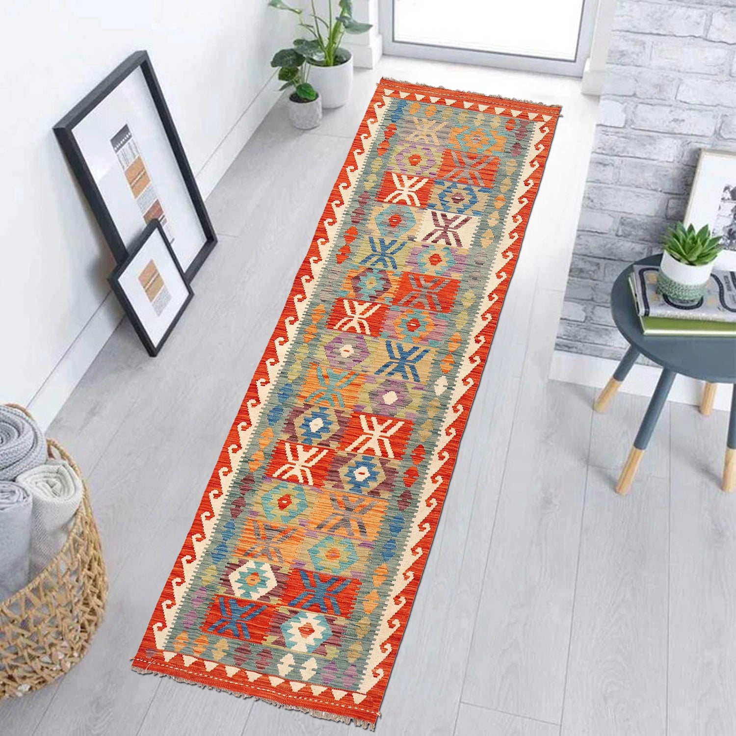 Handmade Multi Kilim Geometric 10' Runner