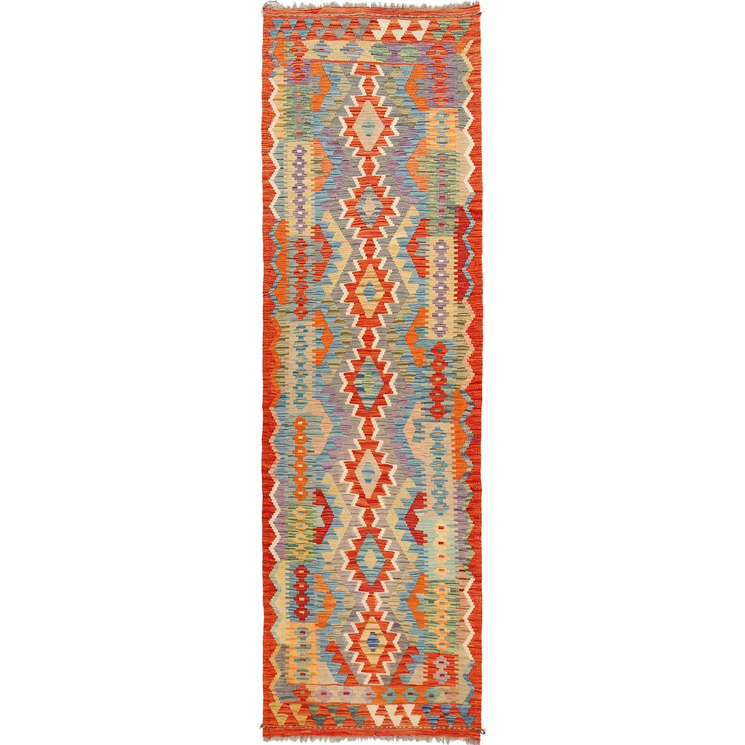 Handmade Multi Kilim Geometric 10' Runner