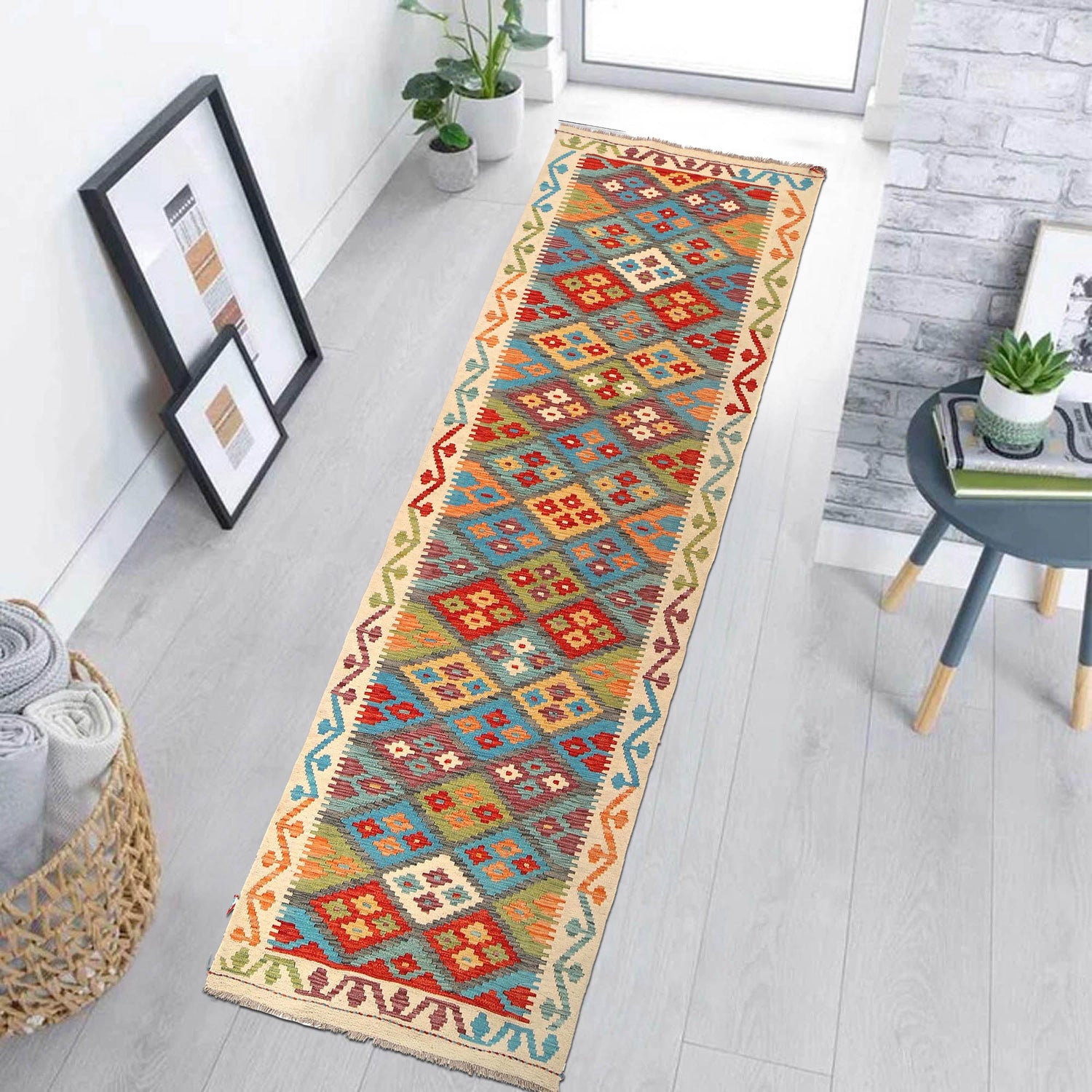 Handmade Multi Kilim Geometric 10' Runner