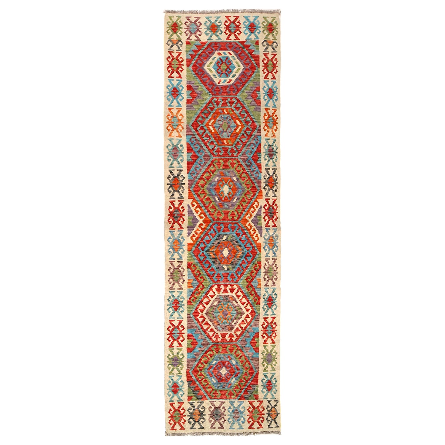 Handmade Multi Kilim Geometric 10' Runner