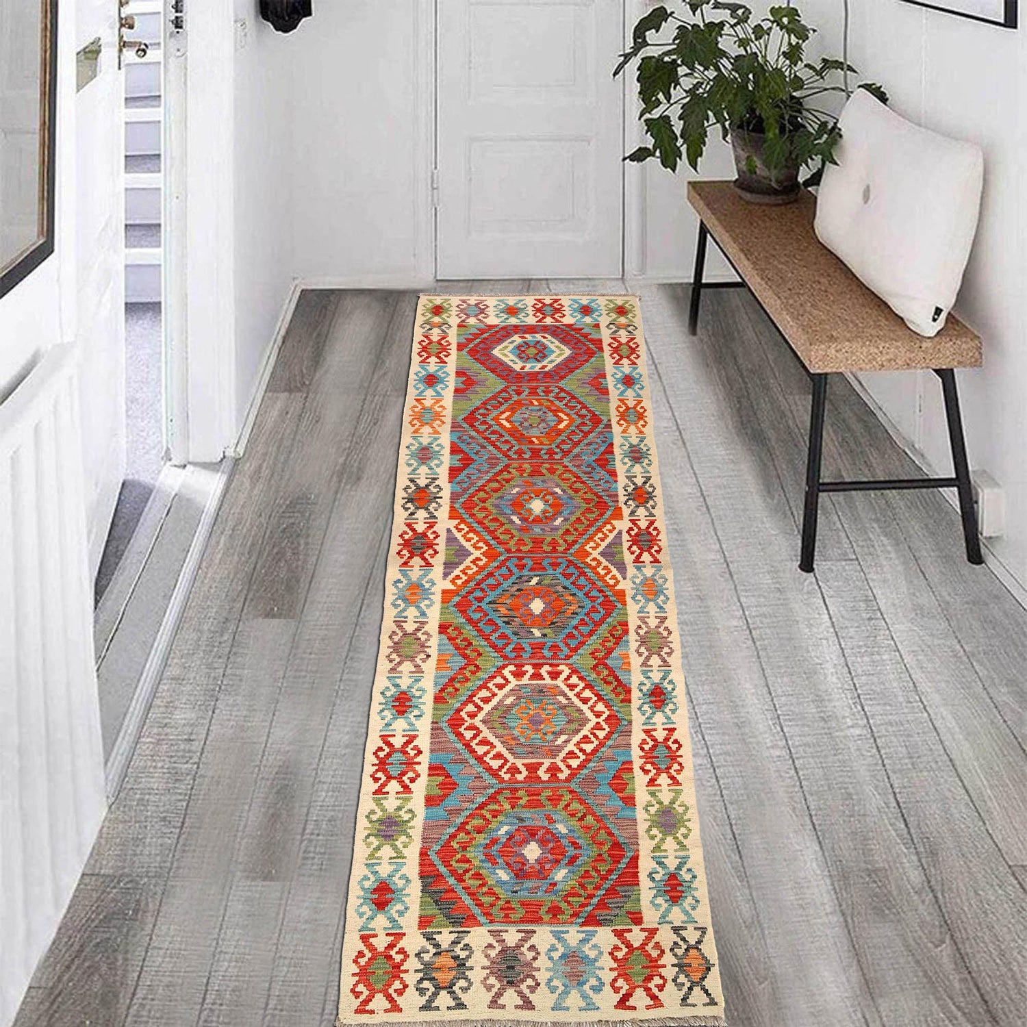 Handmade Multi Kilim Geometric 10' Runner