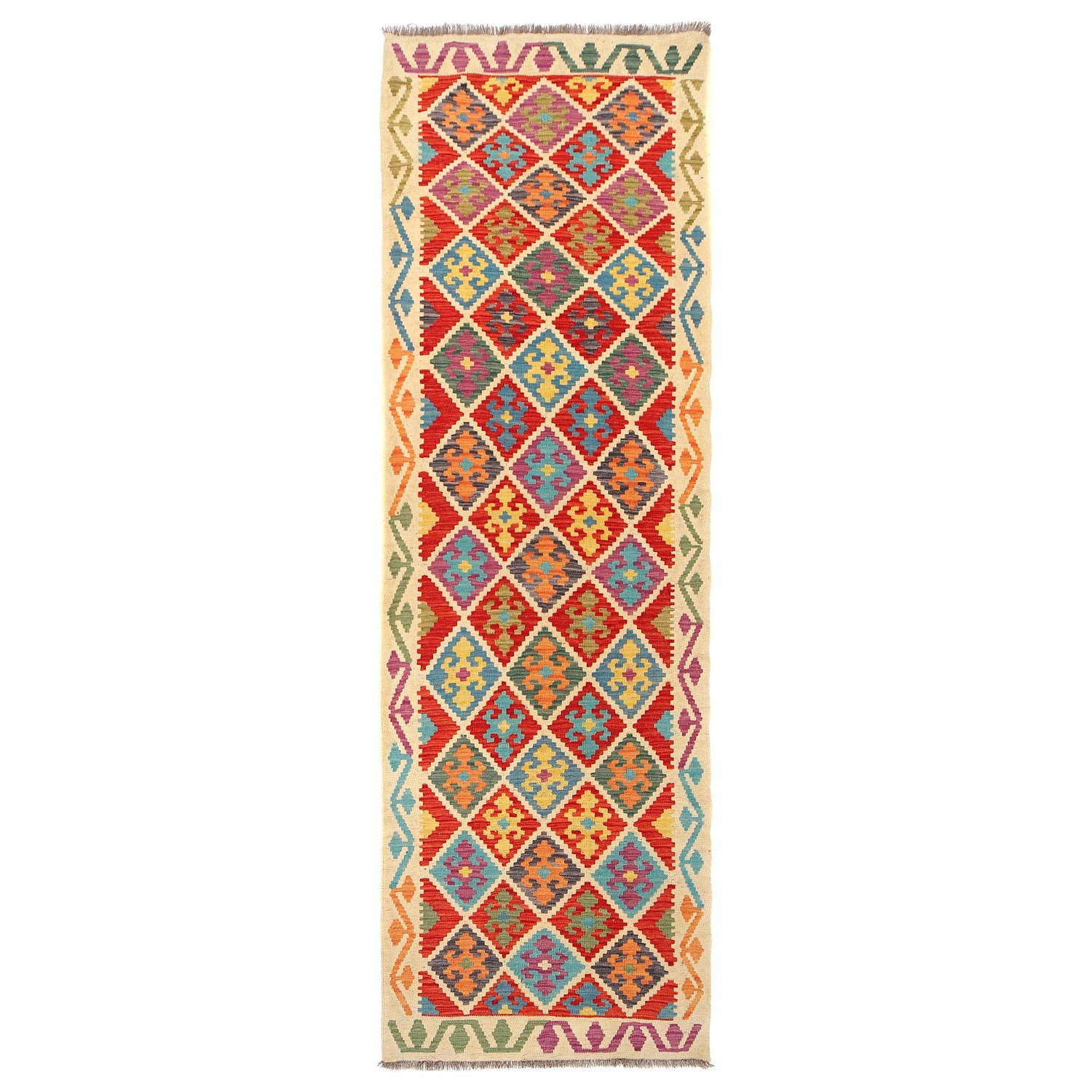 Handmade Multi Kilim Geometric 10' Runner