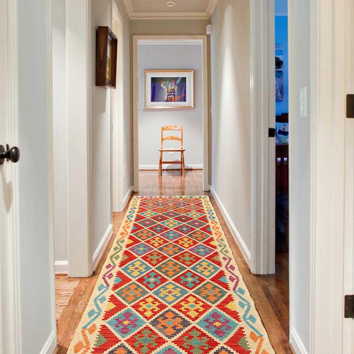 Handmade Multi Kilim Geometric 10' Runner