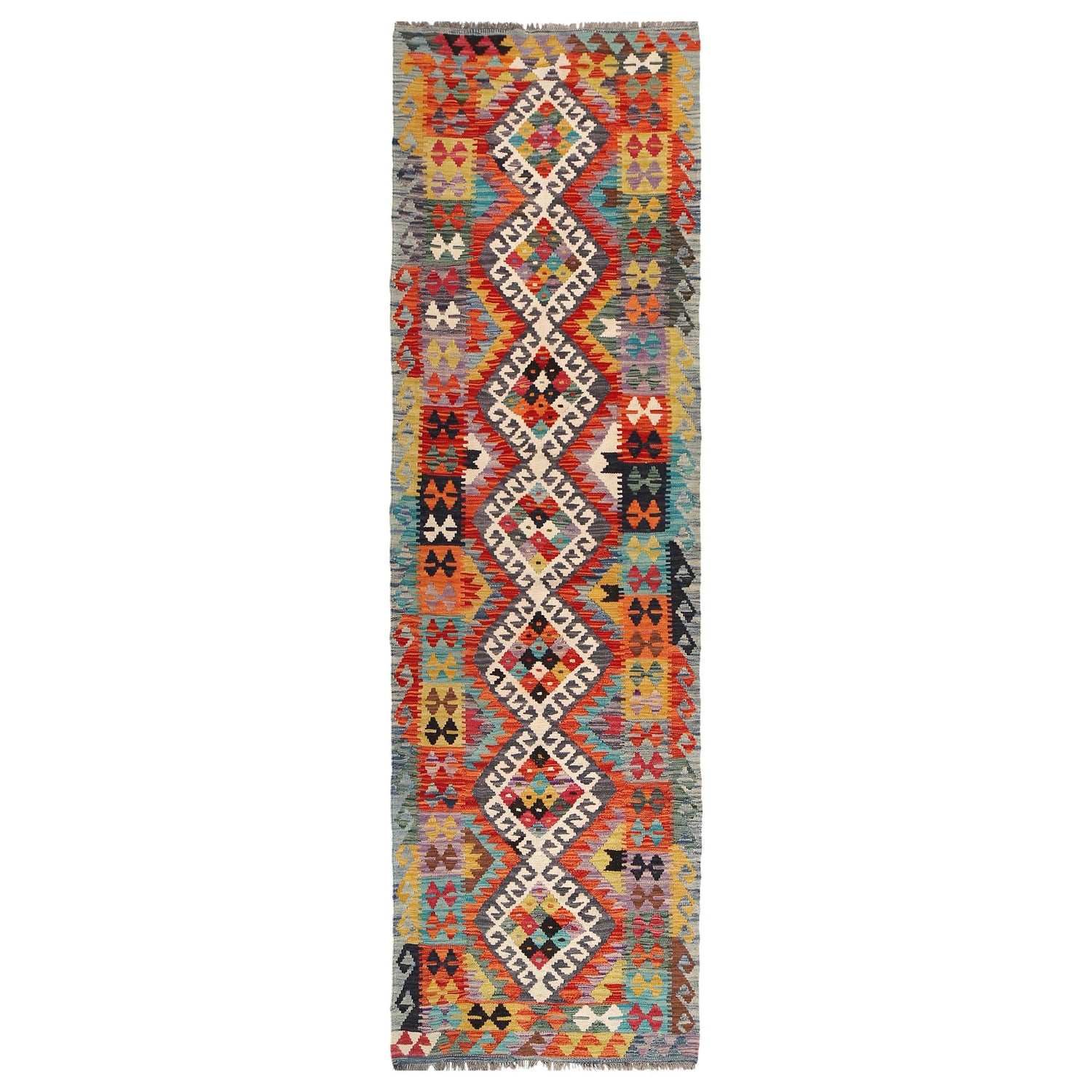 Handmade Multi Kilim Geometric 10' Runner