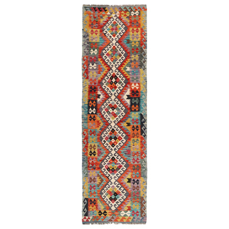 Handmade Multi Kilim Geometric 10' Runner