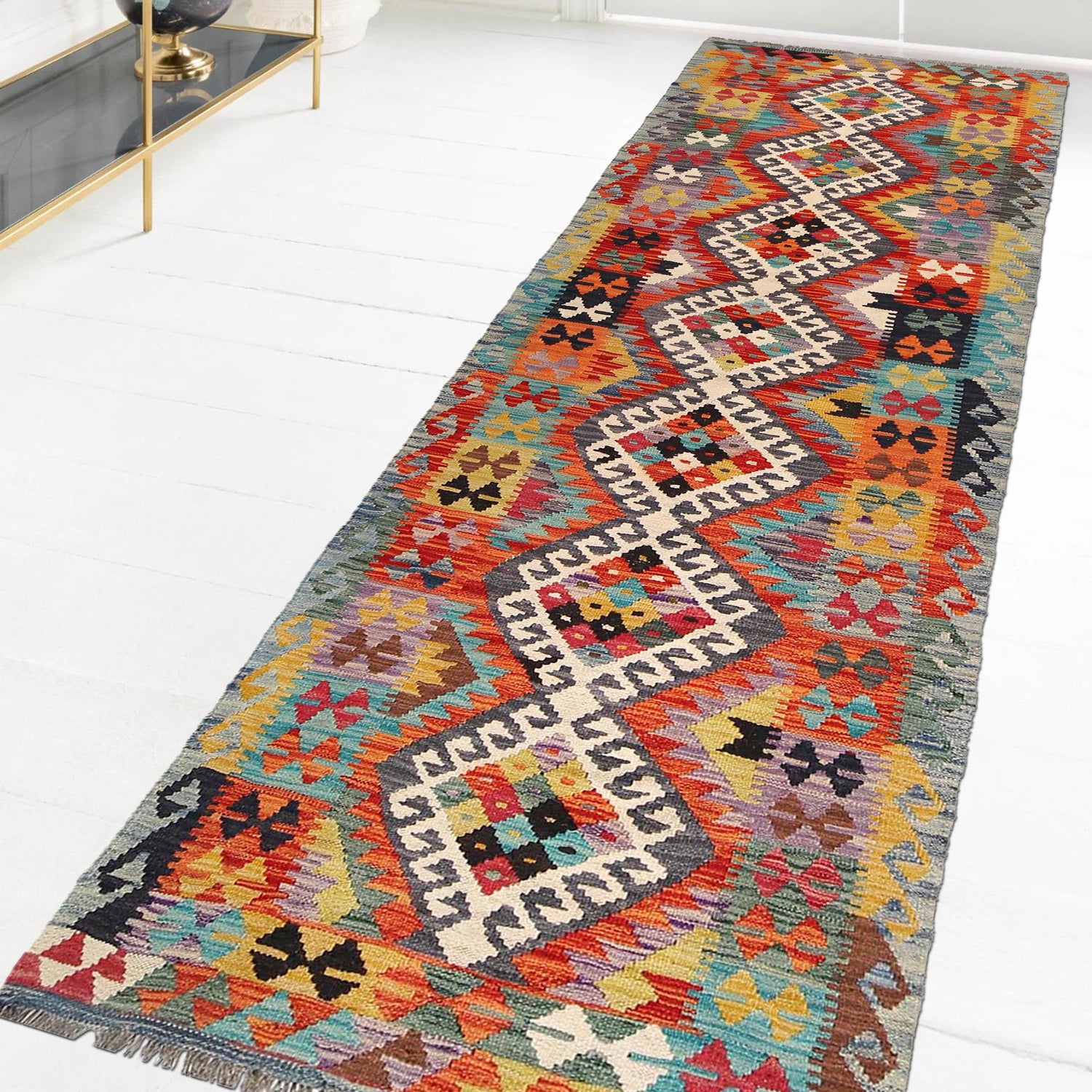 Handmade Multi Kilim Geometric 10' Runner