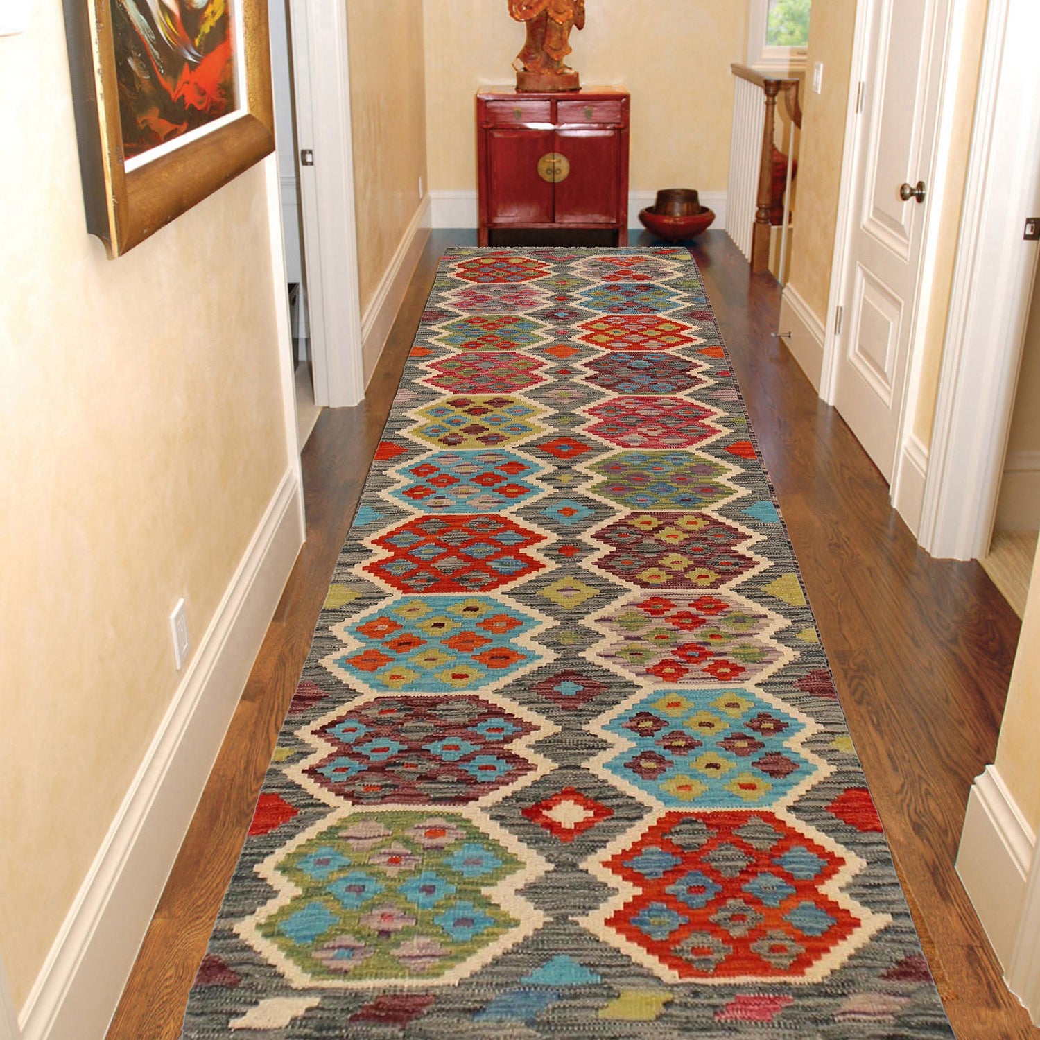 Handmade Multi Kilim Geometric 10' Runner