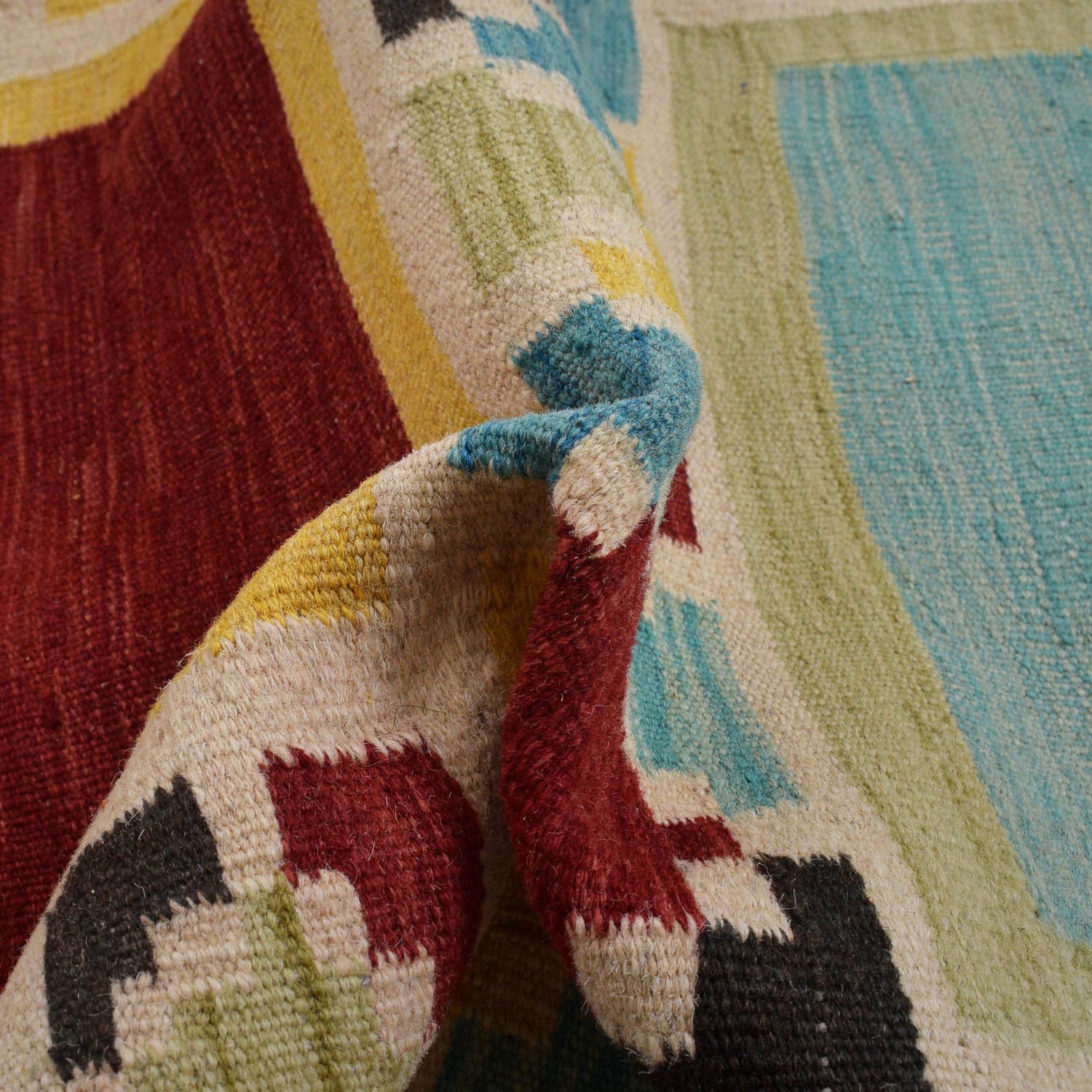Hand-Knotted Multi Geometric Vegetable Kilim Area Rug – 4' 4" x 6' 3" ft (133 x 190 cm) | SKU: W31593