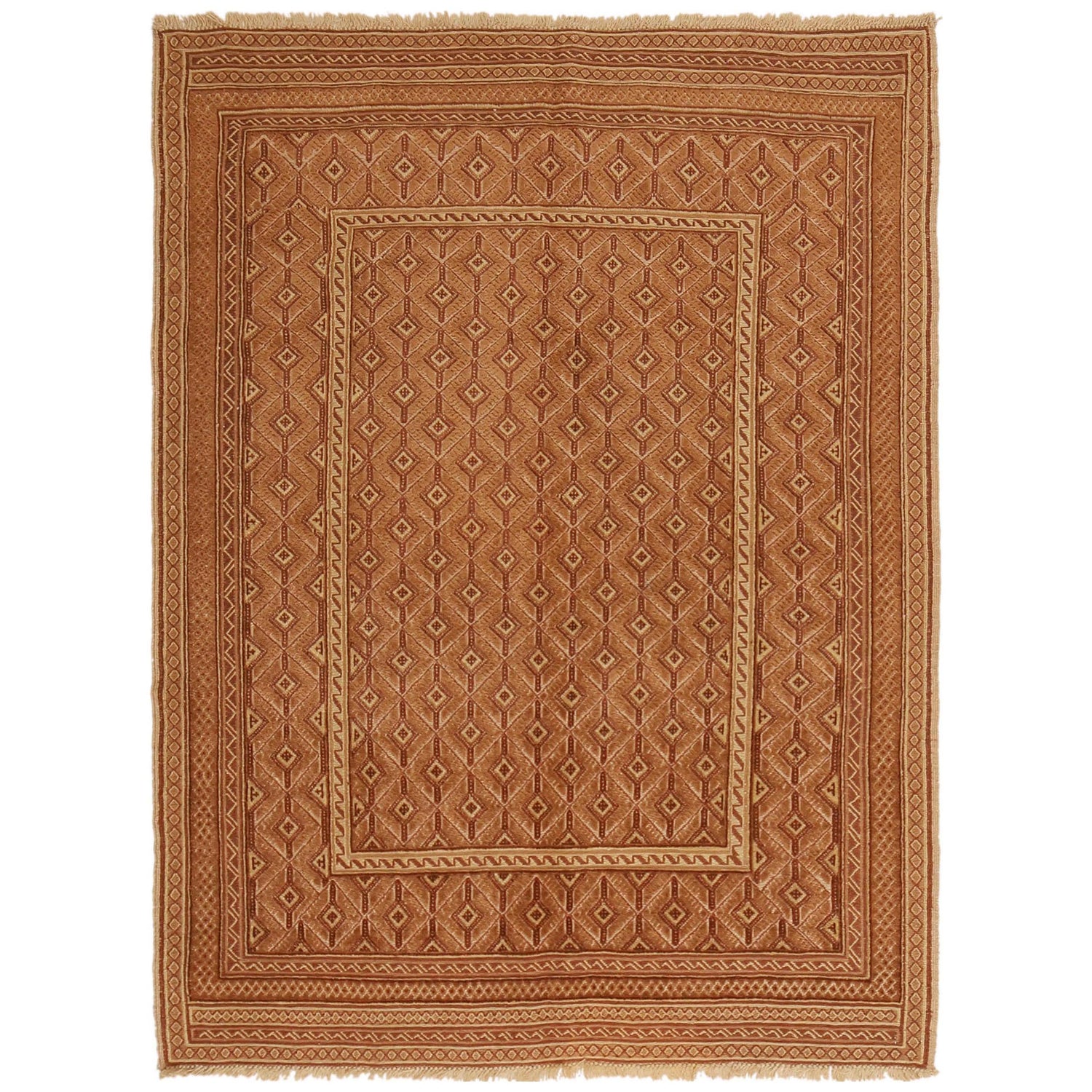Nakhunak Kilim Area Rug Handmade Yellow Geometric 4x6 ft
