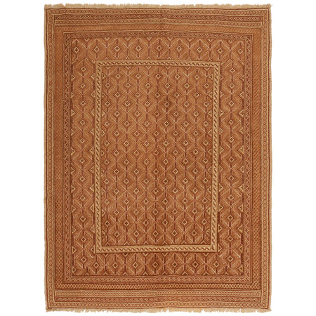 Nakhunak Kilim Area Rug Handmade Yellow Geometric 4x6 ft