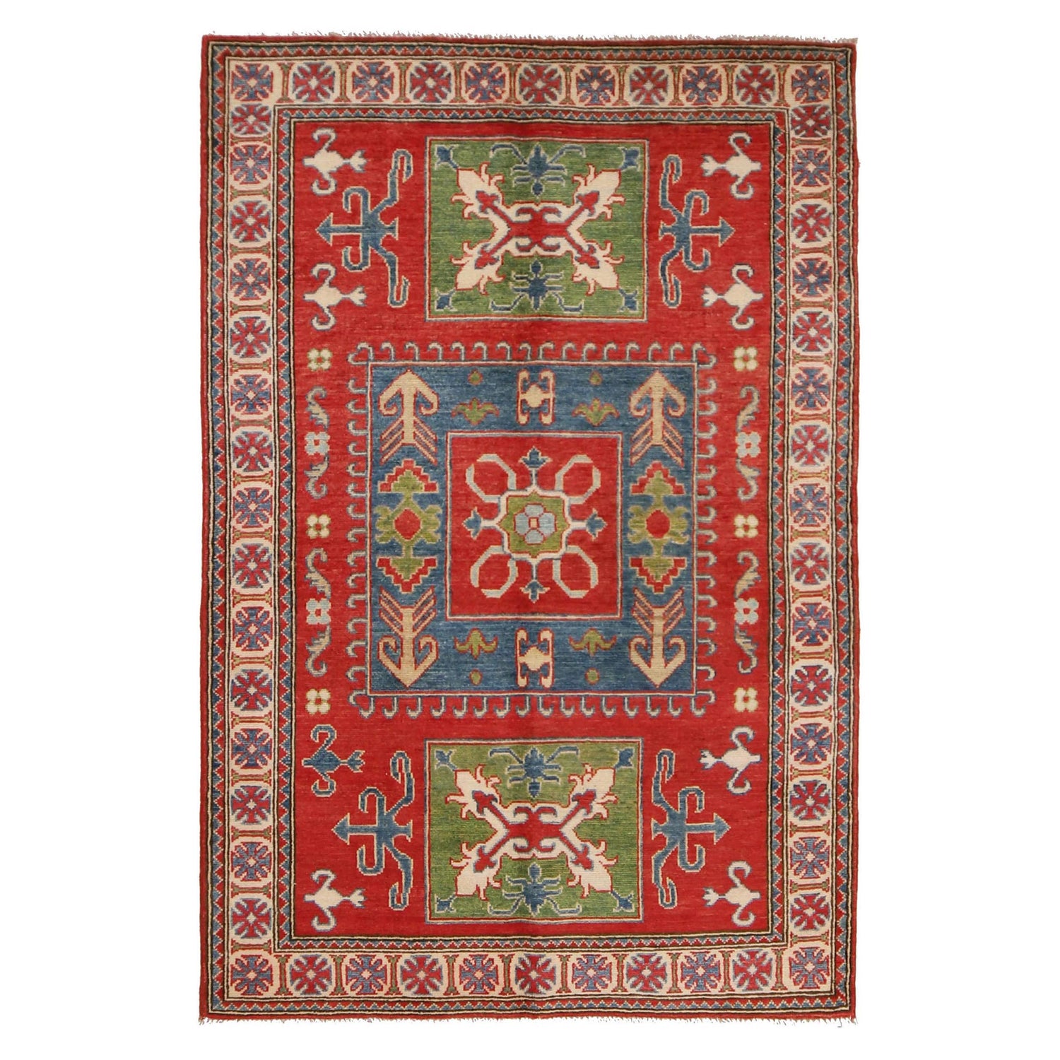 Kazak Rug Handmade Red Medallion 4x6 ft