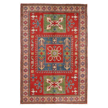 Kazak Rug Handmade Red Medallion 4x6 ft