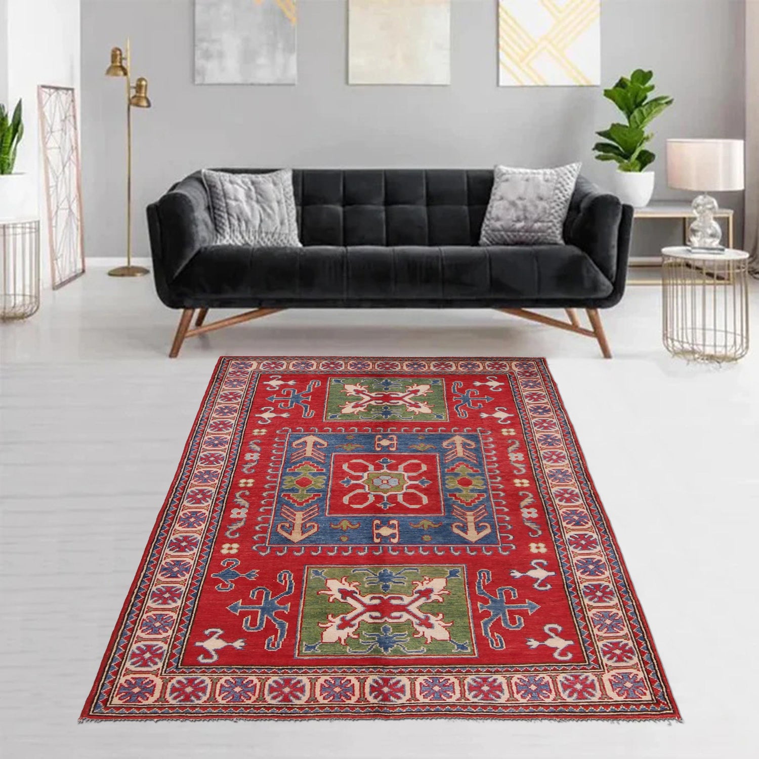 Kazak Rug Handmade Red Medallion 4x6 ft