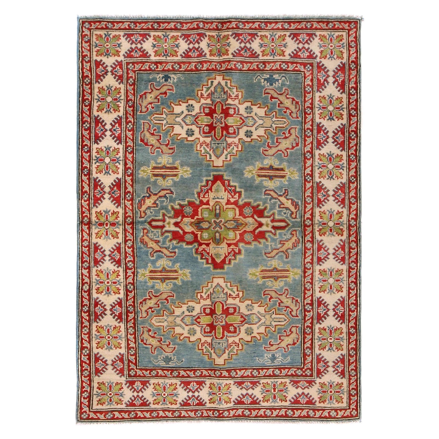 Kazak Rug Handmade Blue Medallion 4x6 ft