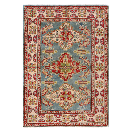 Kazak Rug Handmade Blue Medallion 4x6 ft