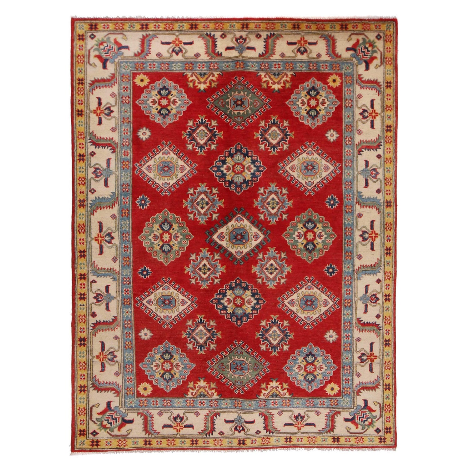 Kazak Rug Handmade Red Medallion 4x7 ft
