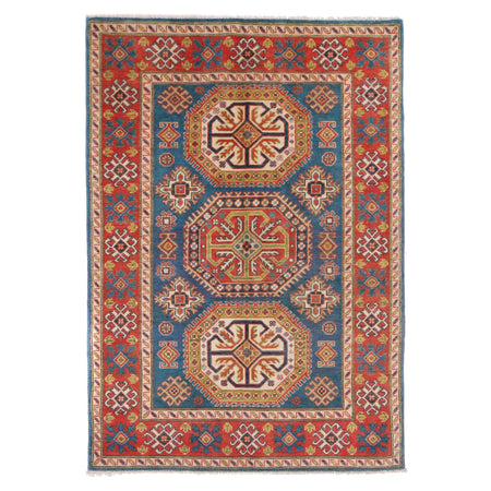Kazak Rug Handmade Blue Medallion 4x6 ft