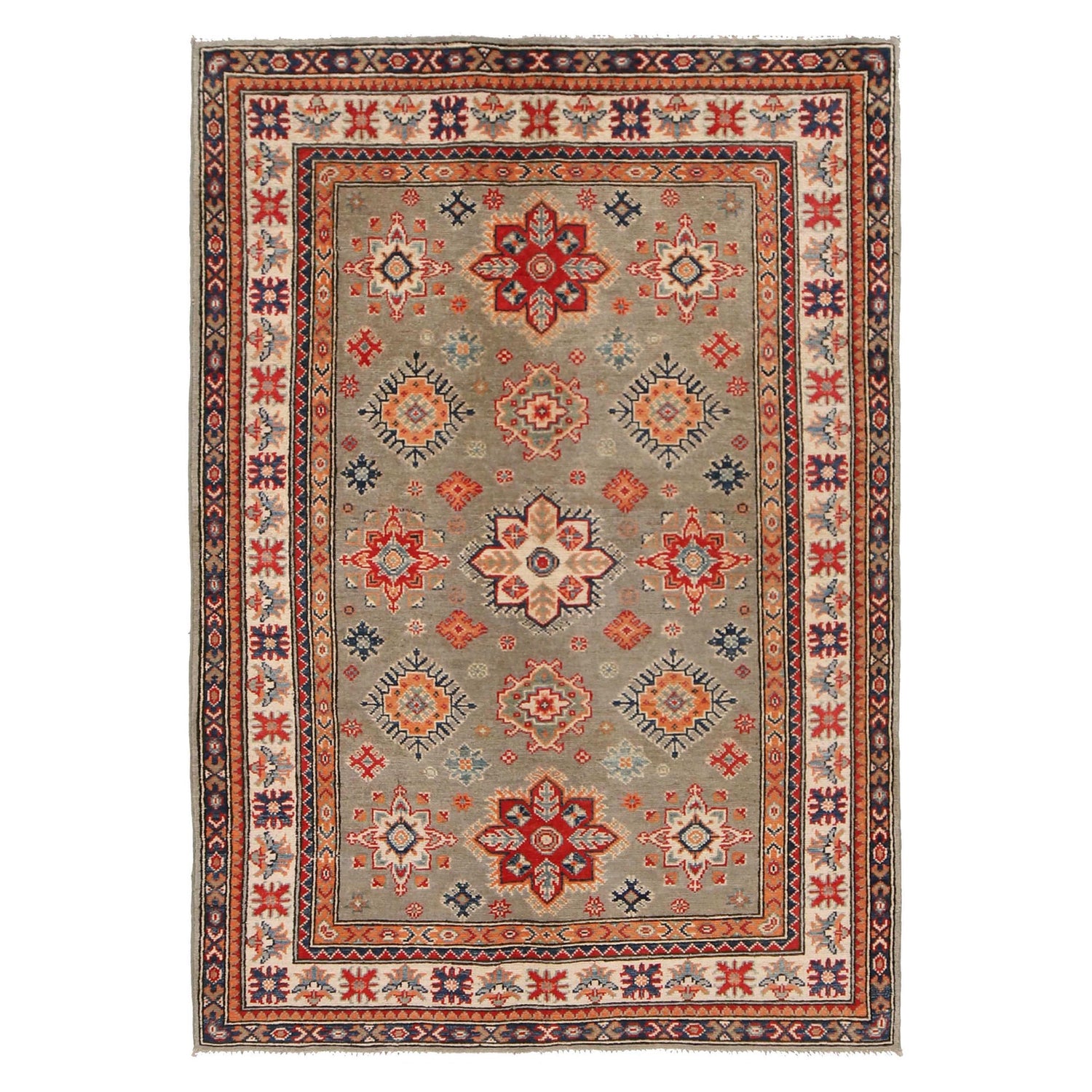 Kazak Rug Handmade Gray Medallion 4x7 ft