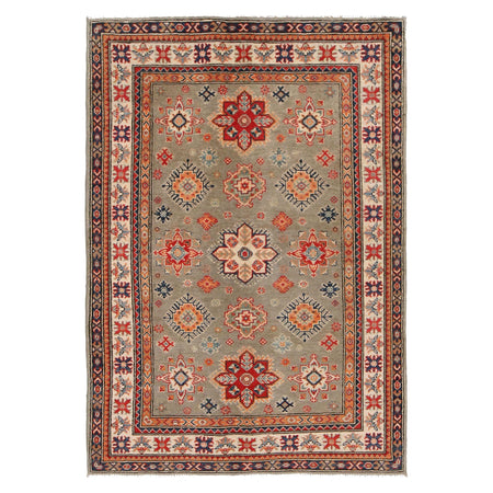 Kazak Rug Handmade Gray Medallion 4x7 ft
