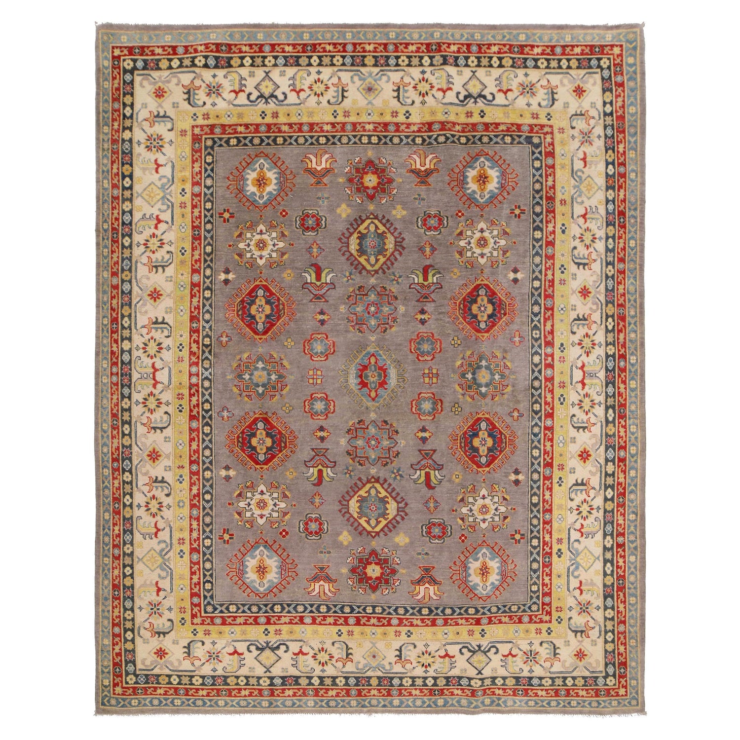 Kazak Rug Handmade Gray Medallion 8x10 ft