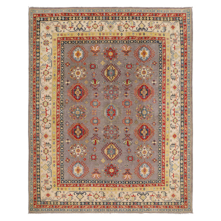Kazak Rug Handmade Gray Medallion 8x10 ft