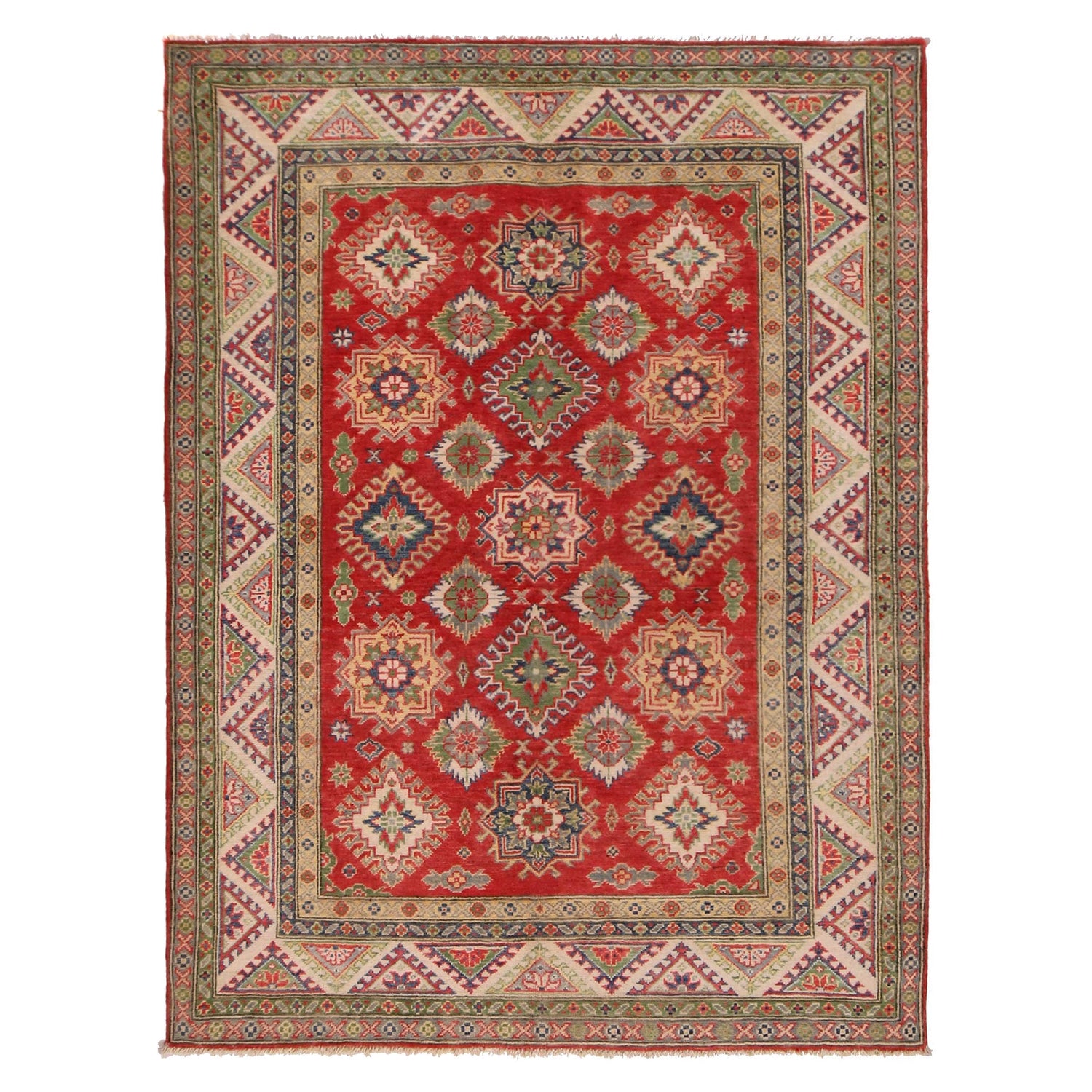 Kazak Rug Handmade Red Medallion 4x7 ft