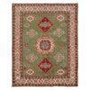 Kazak Rug Handmade Green Medallion 4x7 ft