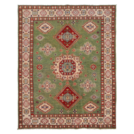 Kazak Rug Handmade Green Medallion 4x7 ft