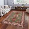 Kazak Rug Handmade Green Medallion 4x7 ft