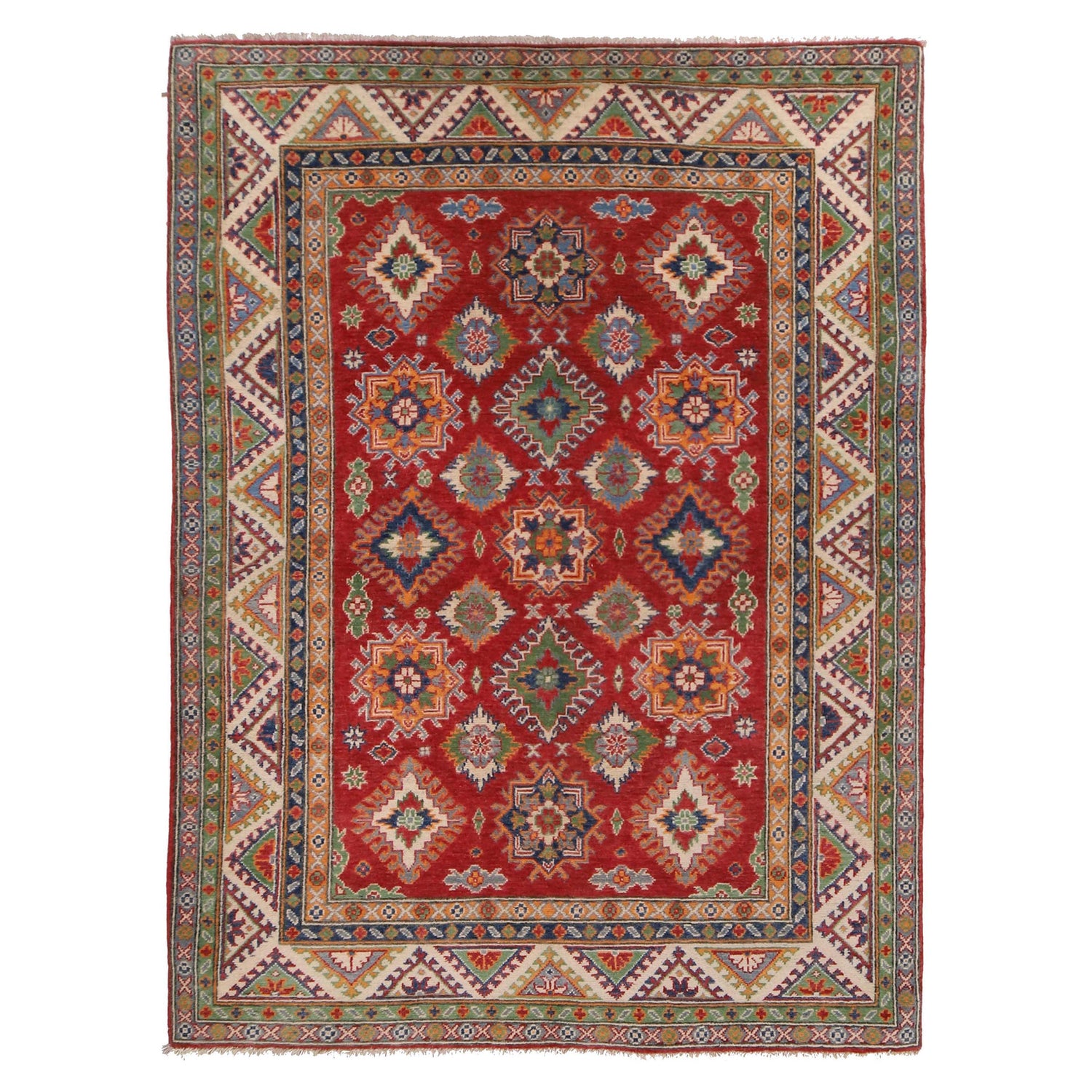 Kazak Rug Handmade Red Medallion 4x7 ft