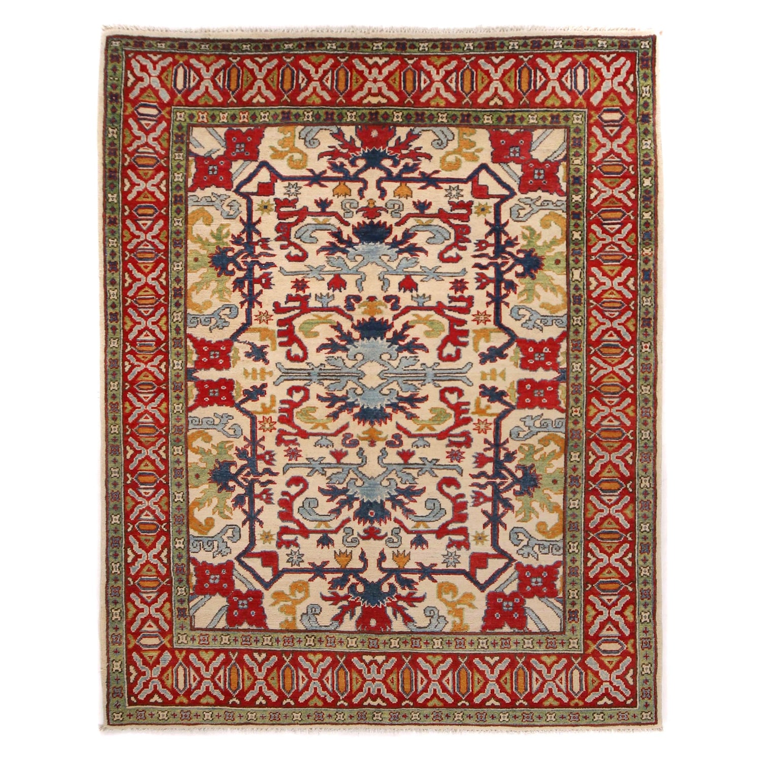Kazak Rug Handmade Ivory Medallion 4x7 ft