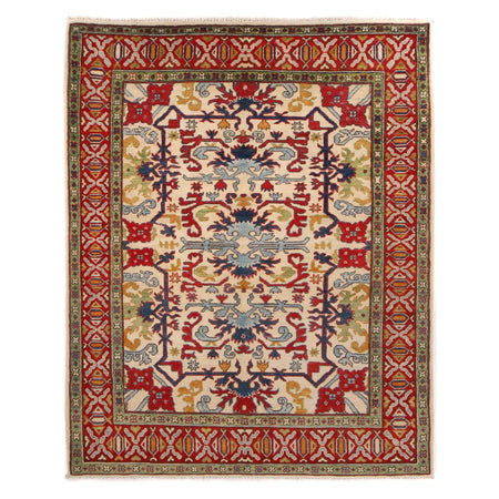 Kazak Rug Handmade Ivory Medallion 4x7 ft