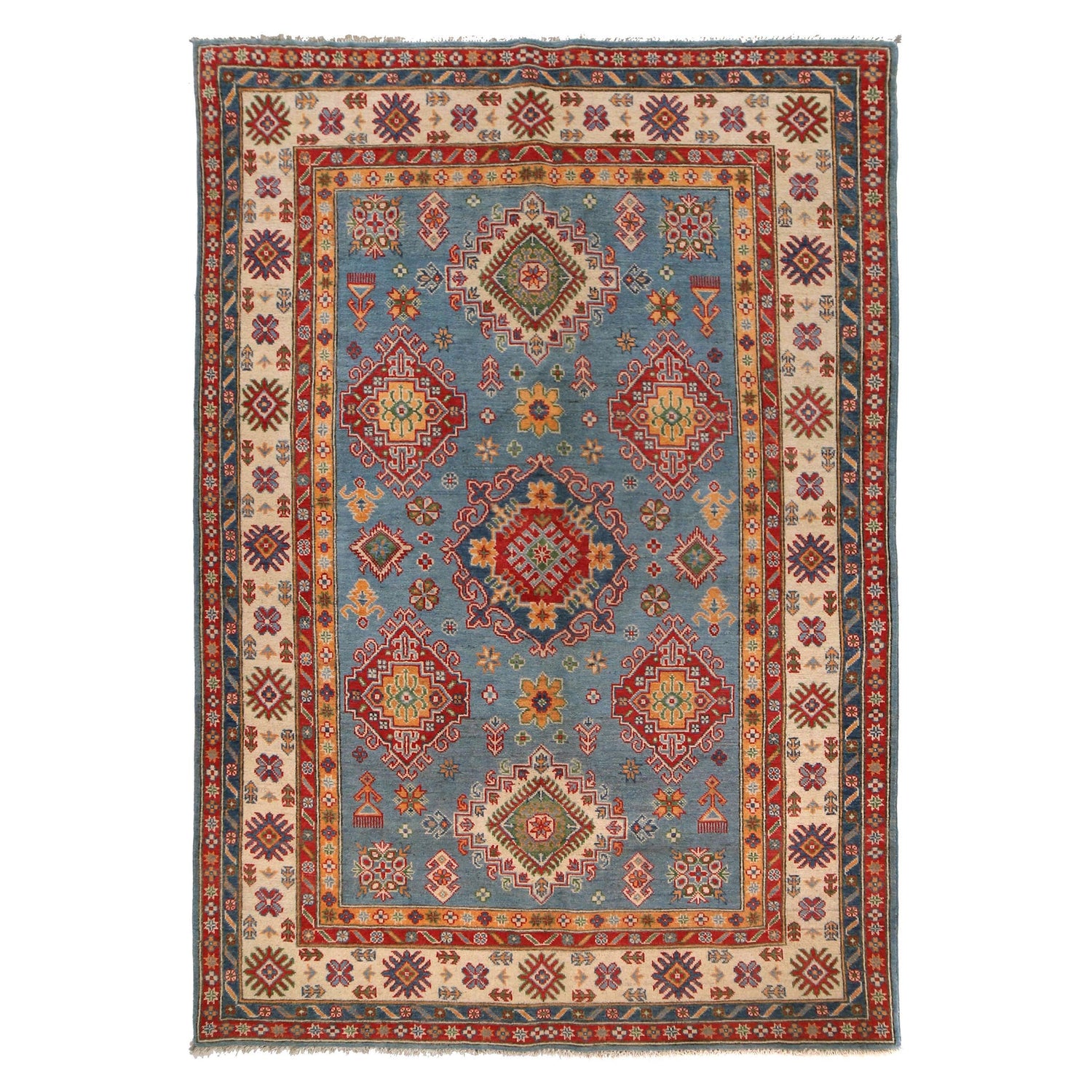 Kazak Rug Handmade Blue Medallion 5x8 ft