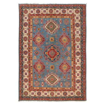 Kazak Rug Handmade Blue Medallion 5x8 ft
