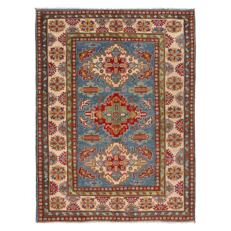 Kazak Rug Handmade Blue Medallion 4x7 ft