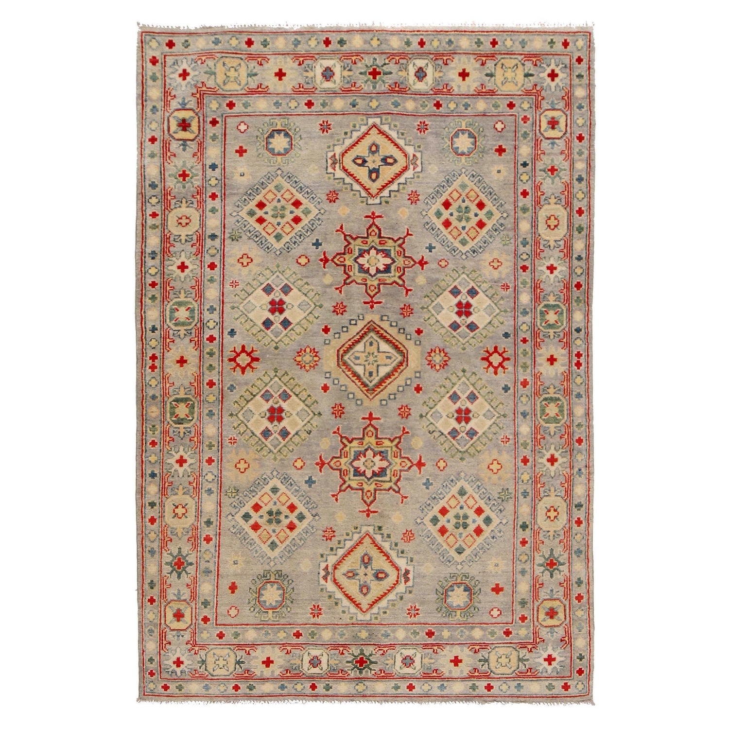 Kazak Rug Handmade Gray Medallion 4x6 ft