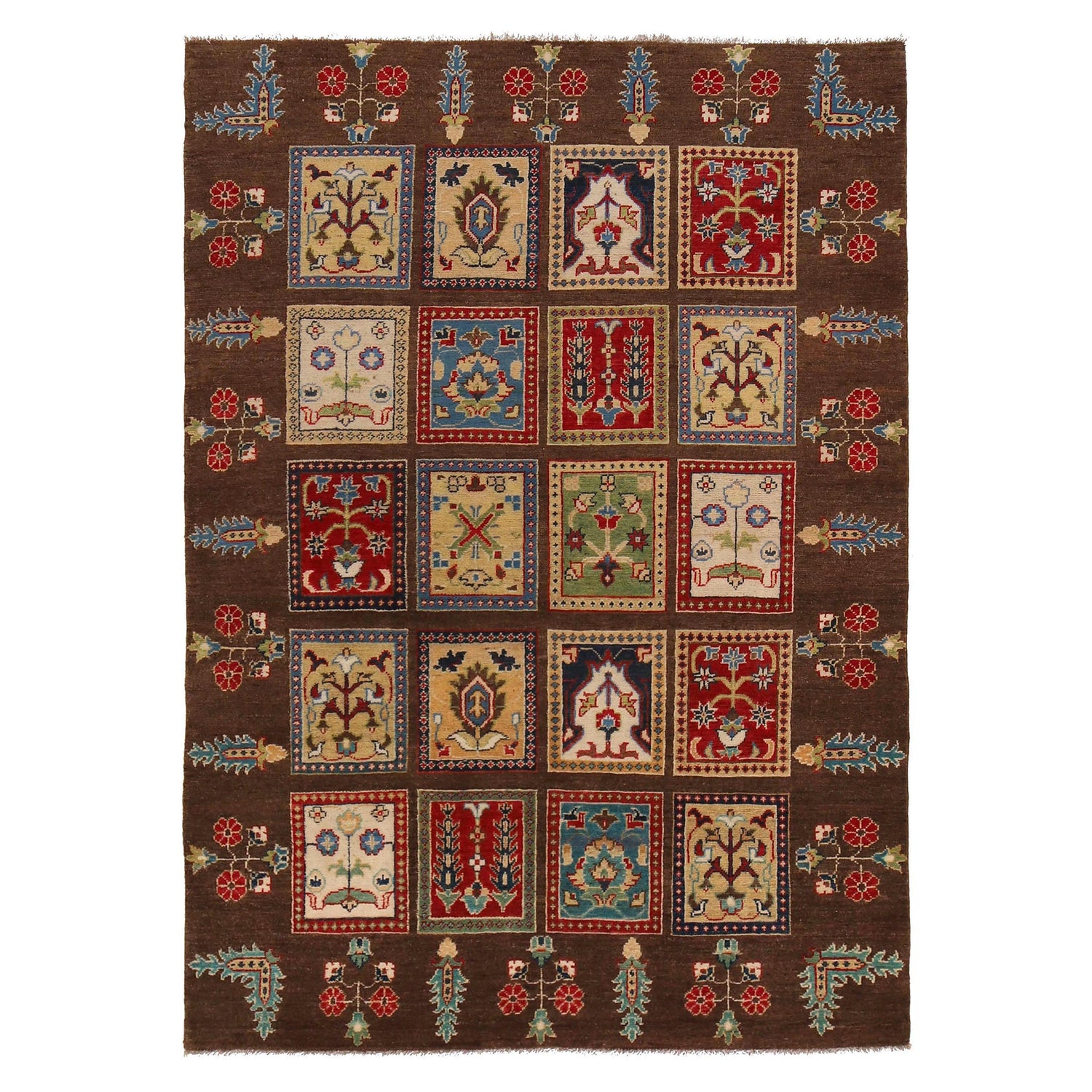 Bakhtiar Area Rug Handmade Brown Floral 4x7 ft
