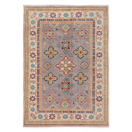 Kazak Rug Handmade Gray Medallion 4x6 ft