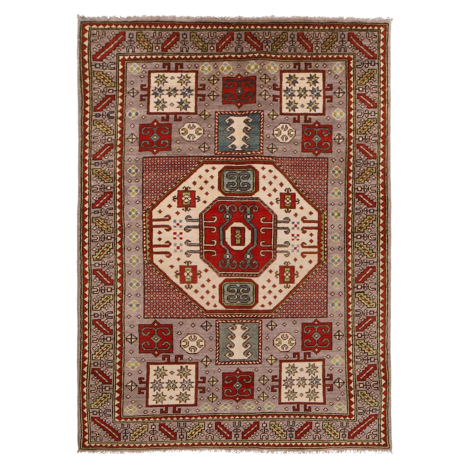 Mamluk Area Rug Handmade Gray Medallion 4x6 ft