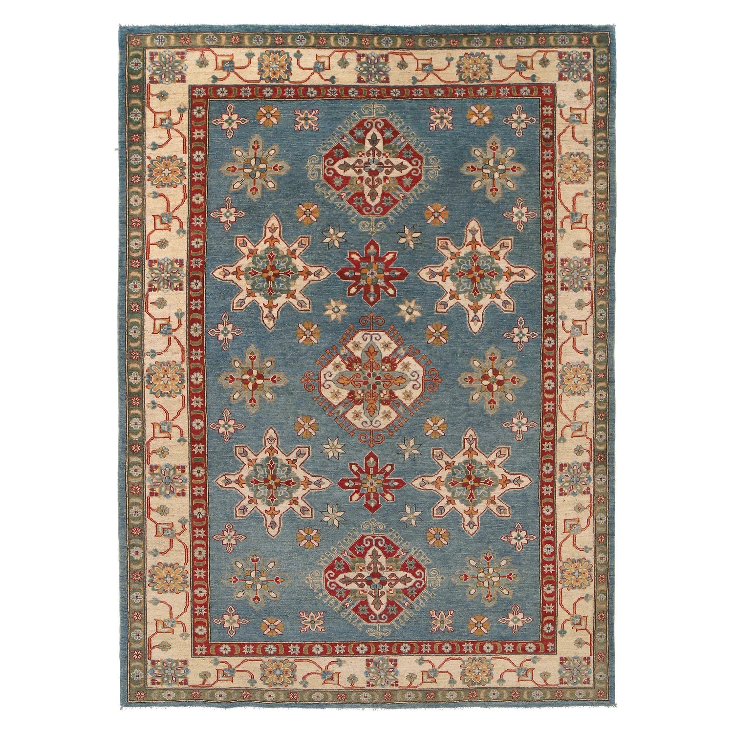 Kazak Rug Handmade Blue Medallion 7x10 ft