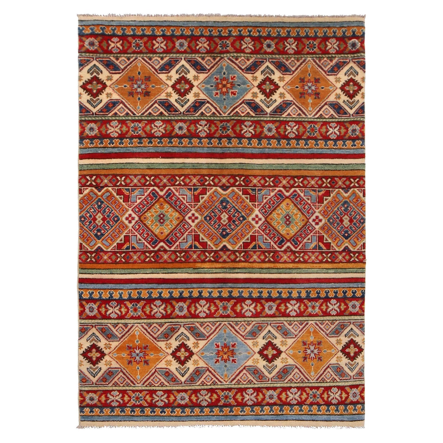 Khurjeen Area Rug Handmade Multi Curvilinear 4x6 ft