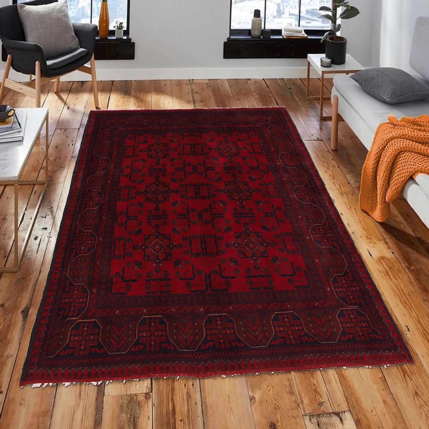 Khal Mohammadi Rug Handmade Red 4x7 ft