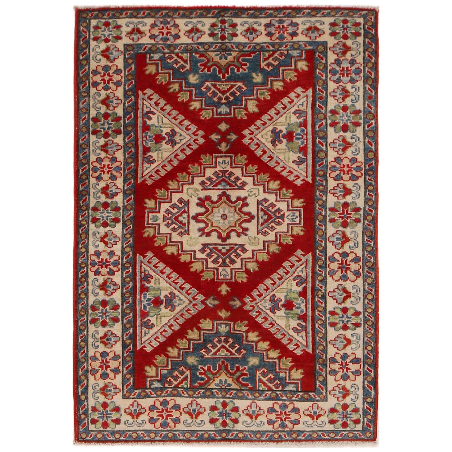 Kazak Rug Handmade Red Medallion 3x5 ft