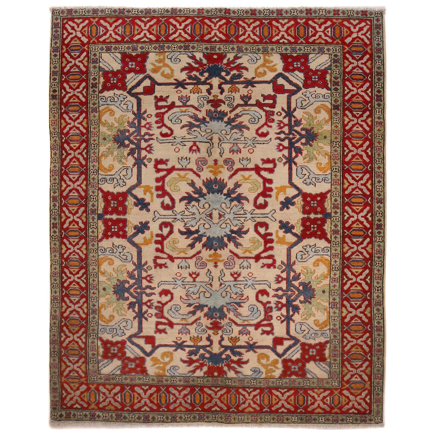 Mamluk Area Rug Handmade Beige Medallion 4x7 ft