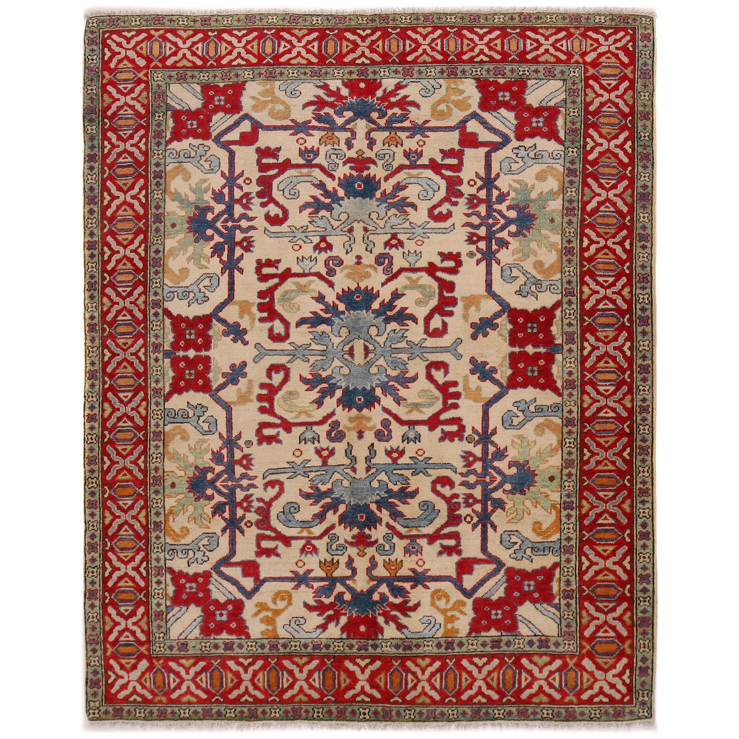 Mamluk Area Rug Handmade Beige Medallion 4x7 ft