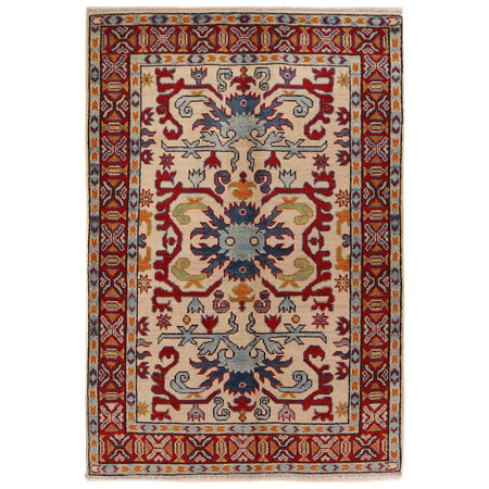 Kazak Rug Handmade Beige Medallion 3x5 ft