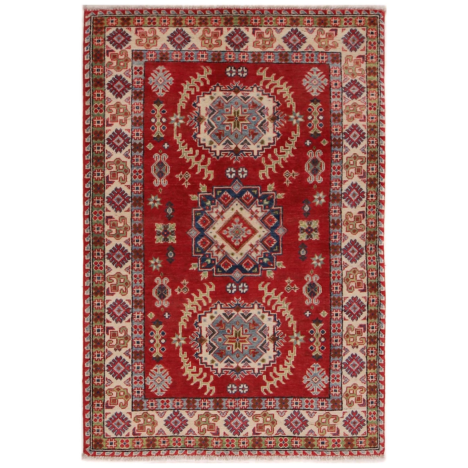 Kazak Rug Handmade Red Medallion 3x5 ft