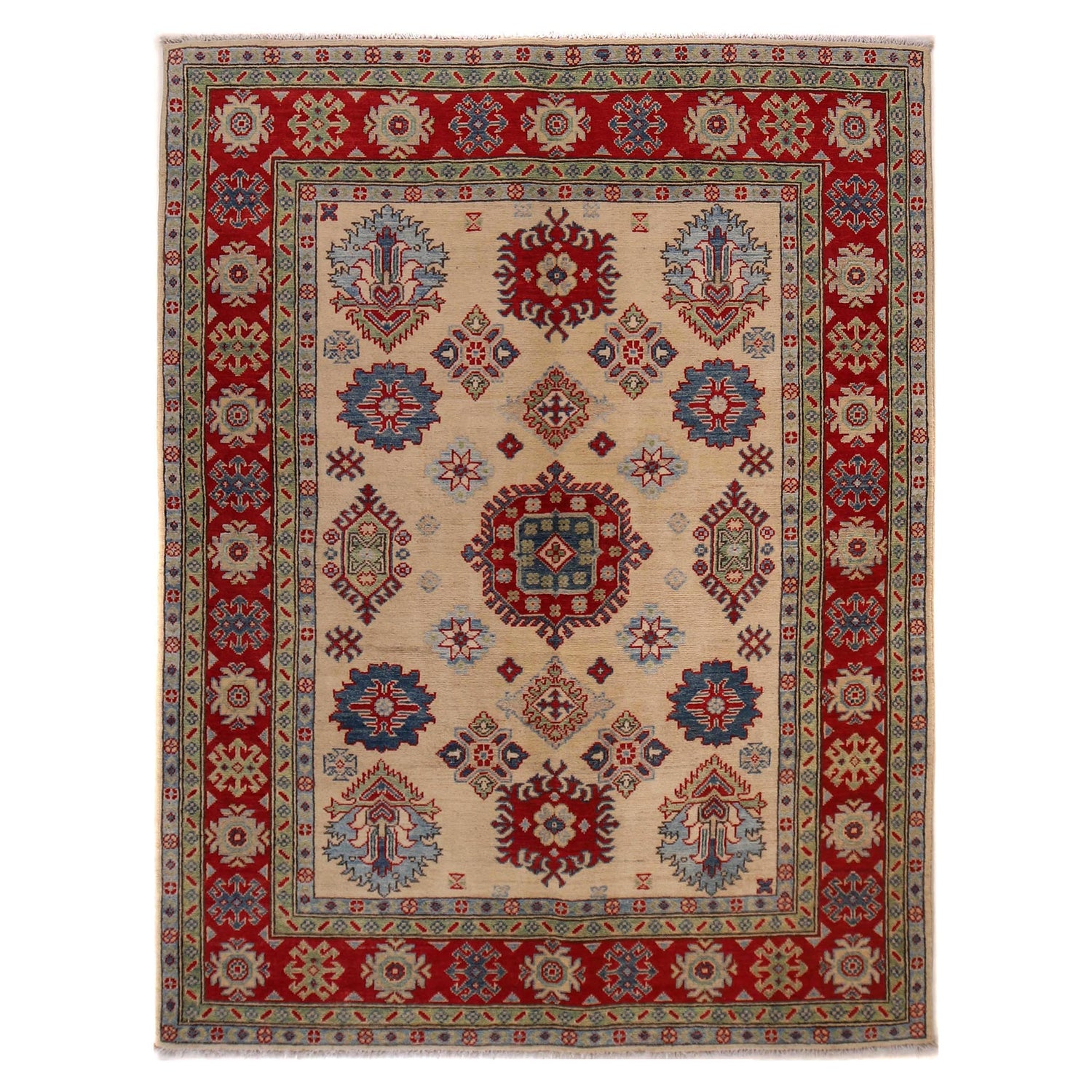 Kazak Rug Handmade Beige Medallion 4x7 ft