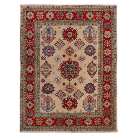 Kazak Rug Handmade Beige Medallion 4x7 ft